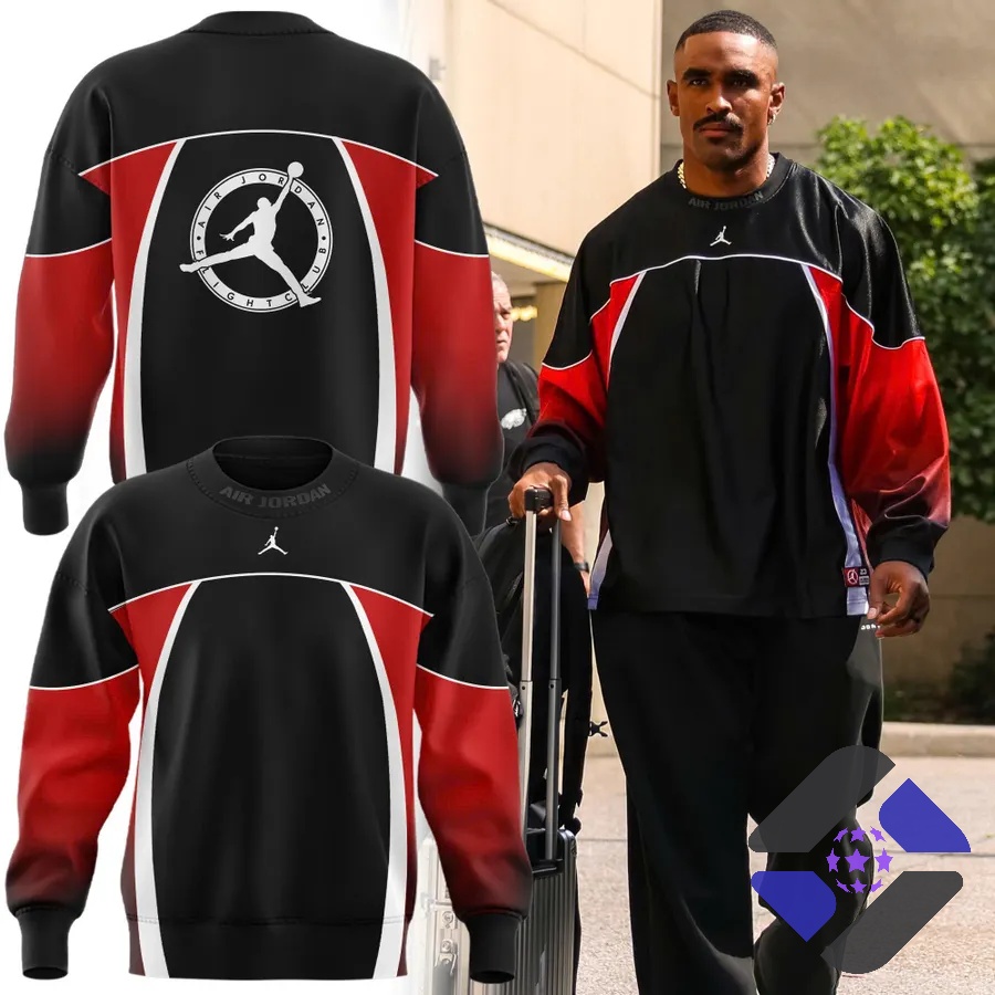 Jalen Hurts Air Jordan Flight Club Sweatshirt - worn by Jalen Hurts with front and back mockups