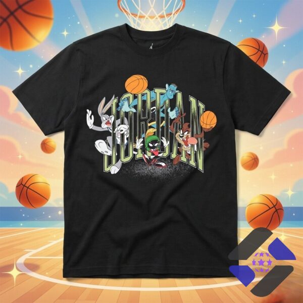 Looney Tunes Space Jam Jordan Basketball T-Shirt - close-up of Bugs Bunny and Jordan text