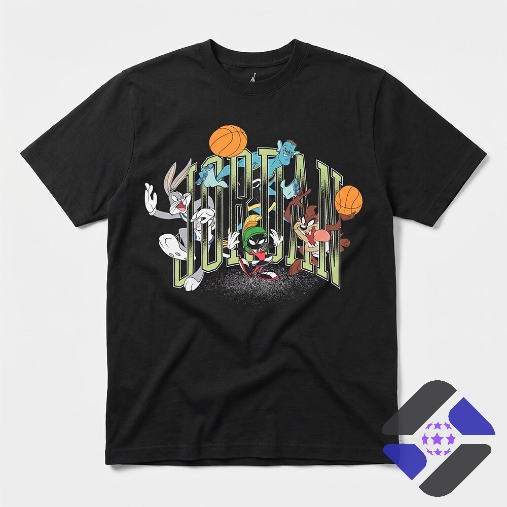 Looney Tunes Space Jam Jordan Basketball T-Shirt - close-up of Taz and Marvin the Martian