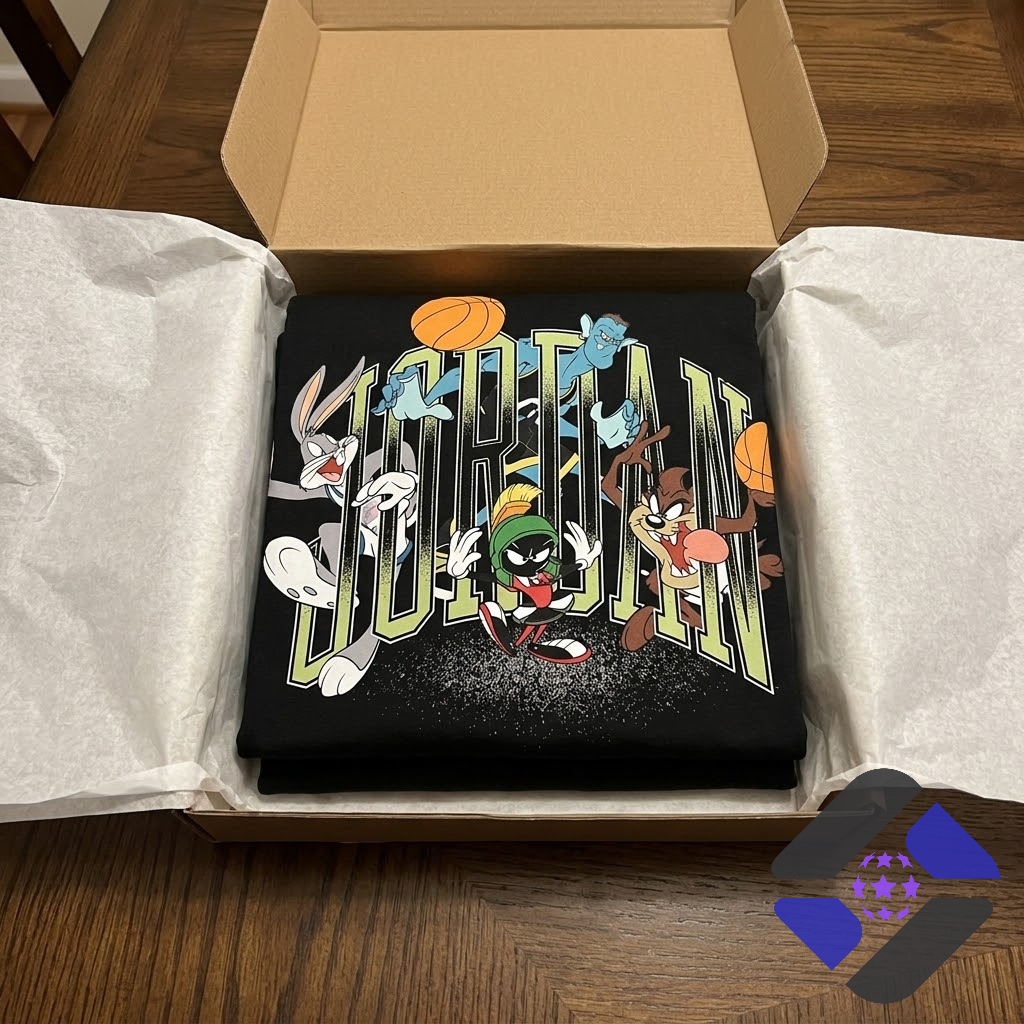 Looney Tunes Space Jam Jordan Basketball T-Shirt - lower left close-up of Bugs Bunny