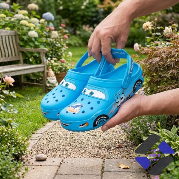 Lightning McQueen Dinoco 95 Clogs - close-up of front with eye design