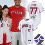 Los Angeles Angels Leesol Number 77 Signed Limited Edition Baseball Jersey - collage with man, woman, jersey