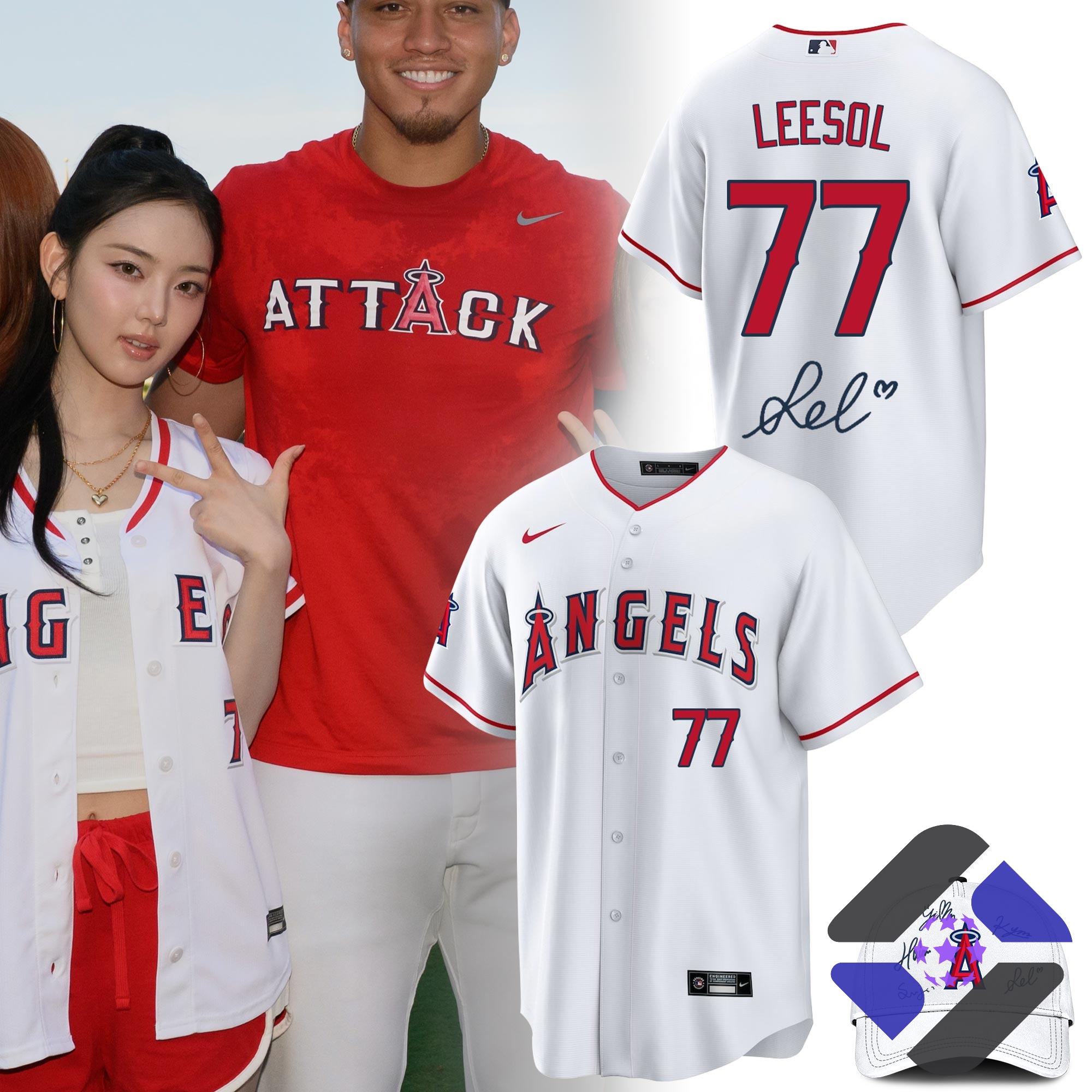 Los Angeles Angels Leesol Number 77 Signed Limited Edition Baseball Jersey - collage with man, woman, jersey