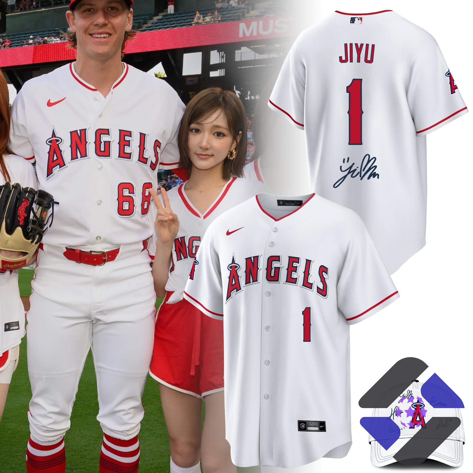 Los Angeles Angels Special KiiiKiii Jiyu Limited Edition Baseball Jersey - full display with celebrity and fan