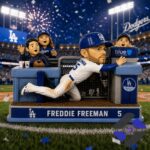 Los Angeles Dodgers Freddie Freeman Diving Catch Bobblehead - full display with stadium background