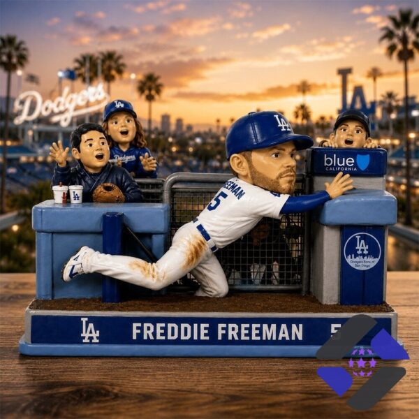 Los Angeles Dodgers Freddie Freeman Diving Catch Bobblehead - close-up of fans and back of player