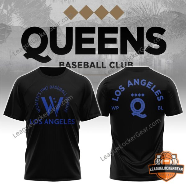 Los Angeles Queens Women's Pro Baseball League Team Logo Design T-Shirt - front and back view