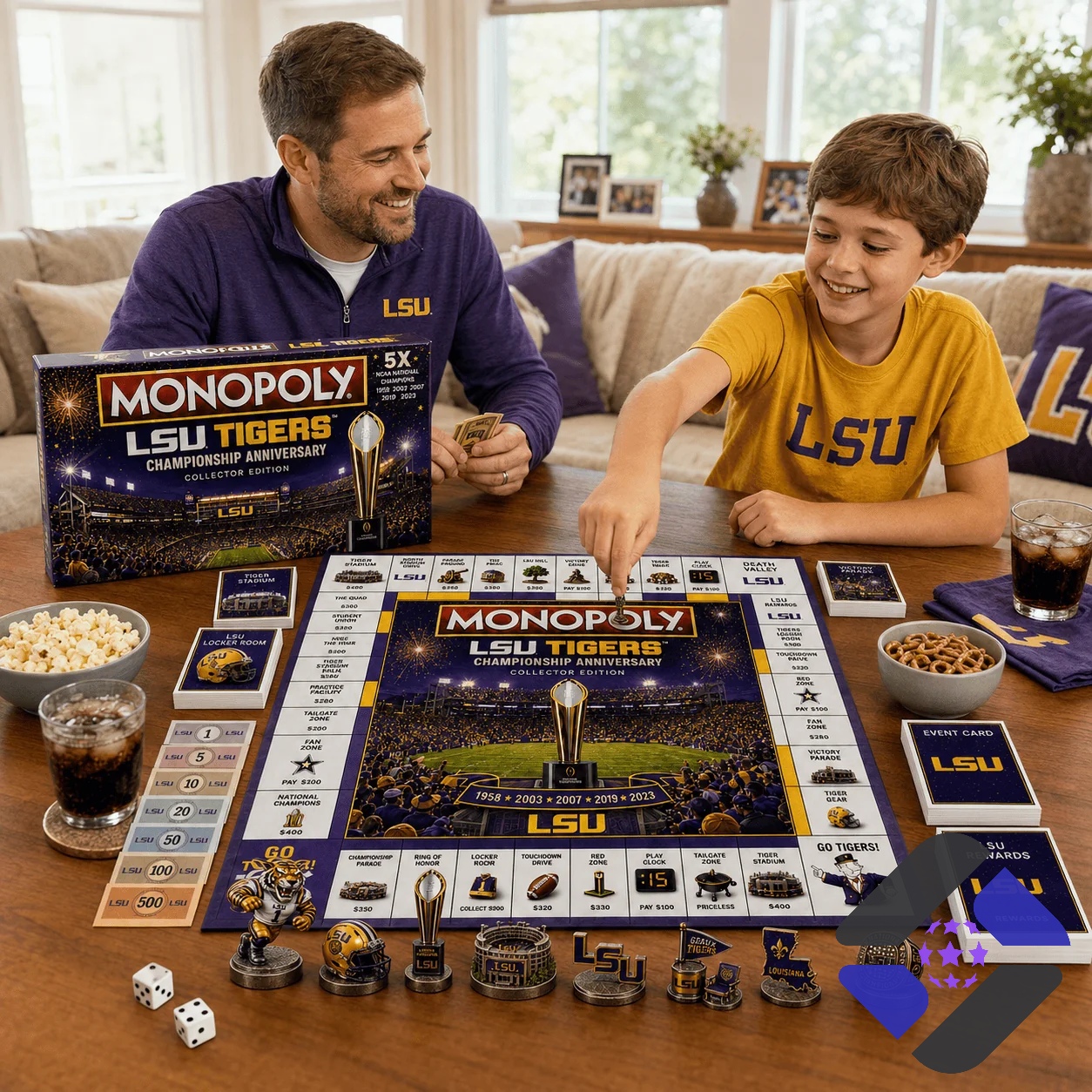LSU Tigers Monopoly game box with 'Welcome to Death Valley' sign and game properties