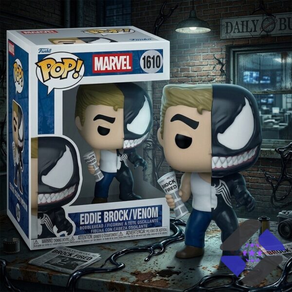 Marvel Comics Eddie Brock Venom Splits Funko Pop - close up of the collector box and the figure's head