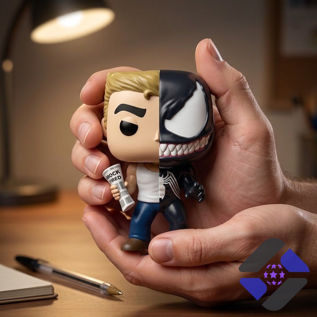 Marvel Comics Eddie Brock Venom Splits Funko Pop - close up showing the figure's split face and Venom's