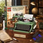 Master Builder Kits Retro Typewriter & Study Corner Building Block Brick Set with box and assembled model