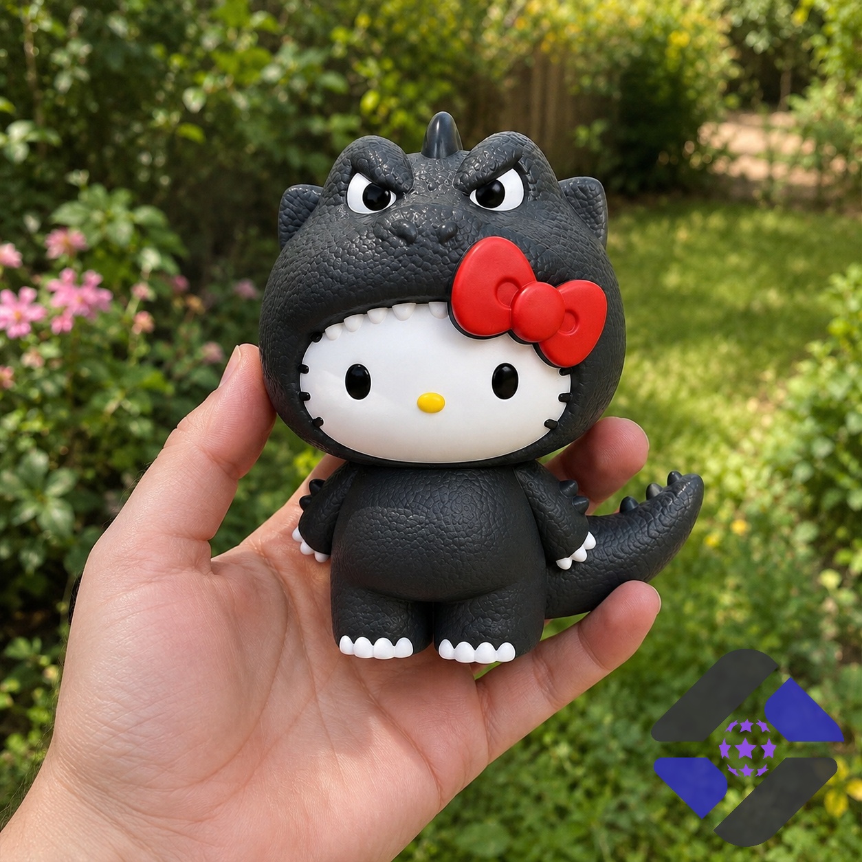 Hello Kitty Godzilla Collaboration Figure Toy - figure head with McDonald's menu and fries background