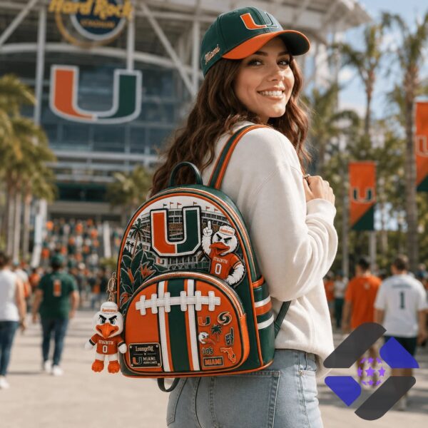 Miami Hurricanes Stadium Theme Backpack - close-up of 'U' logo and stadium details