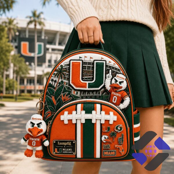 Miami Hurricanes Stadium Theme Backpack - close-up of Sebastian the Ibis mascot design