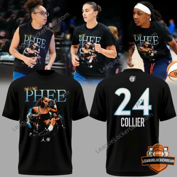 Minnesota Lynx Napheesa Collier Queen of the Court T-Shirt - front and back views with players wearing it