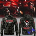 NC State Wolfpack 2026 Football Camouflage Hoodie - front and back view with football background