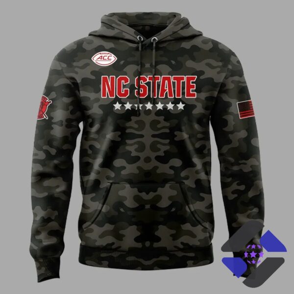 NC State Wolfpack 2026 Football Camouflage Hoodie - front view detail with football helmet