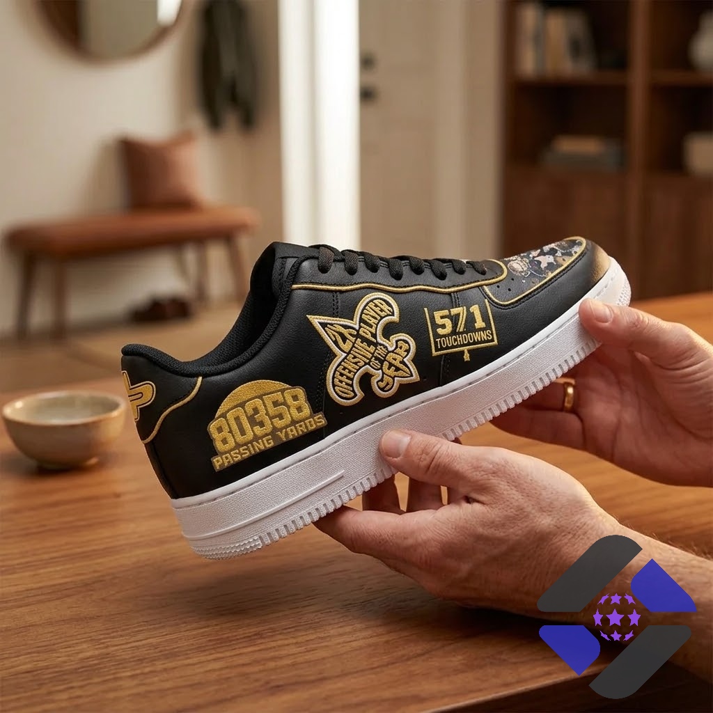 New Orleans Saints Drew Brees Sneaker - close-up top shoe showing Super Bowl XLIV MVP details