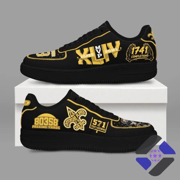 New Orleans Saints Drew Brees Sneaker - pair displayed on a white stand