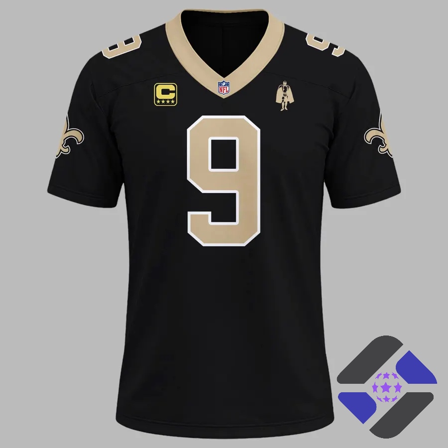 New Orleans Saints Drew Brees Number 9 Football Jersey - front and back mockup
