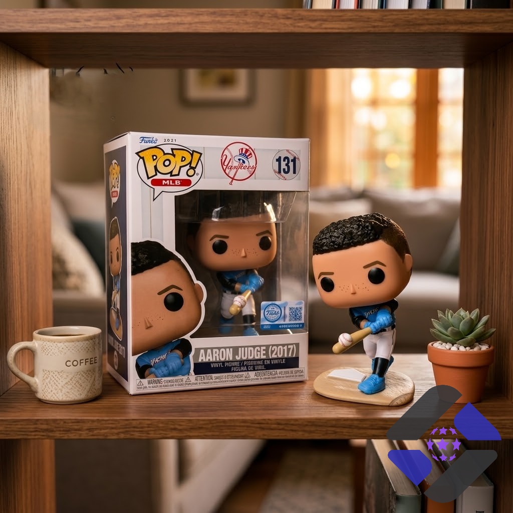 New York Yankees Aaron Judge 2017 Funko Pop Vinyl Figure - detail of box and figure's face