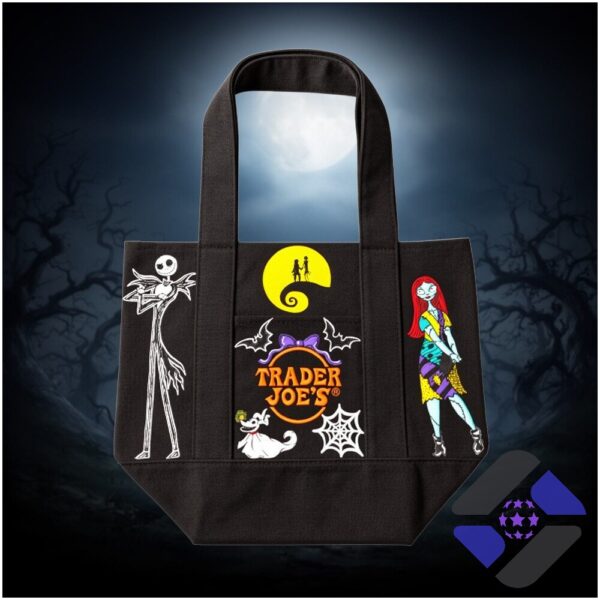 Nightmare Before Christmas Jack And Sally Trader Joe Halloween 2026 Canvas Tote Bag - close-up of Jack