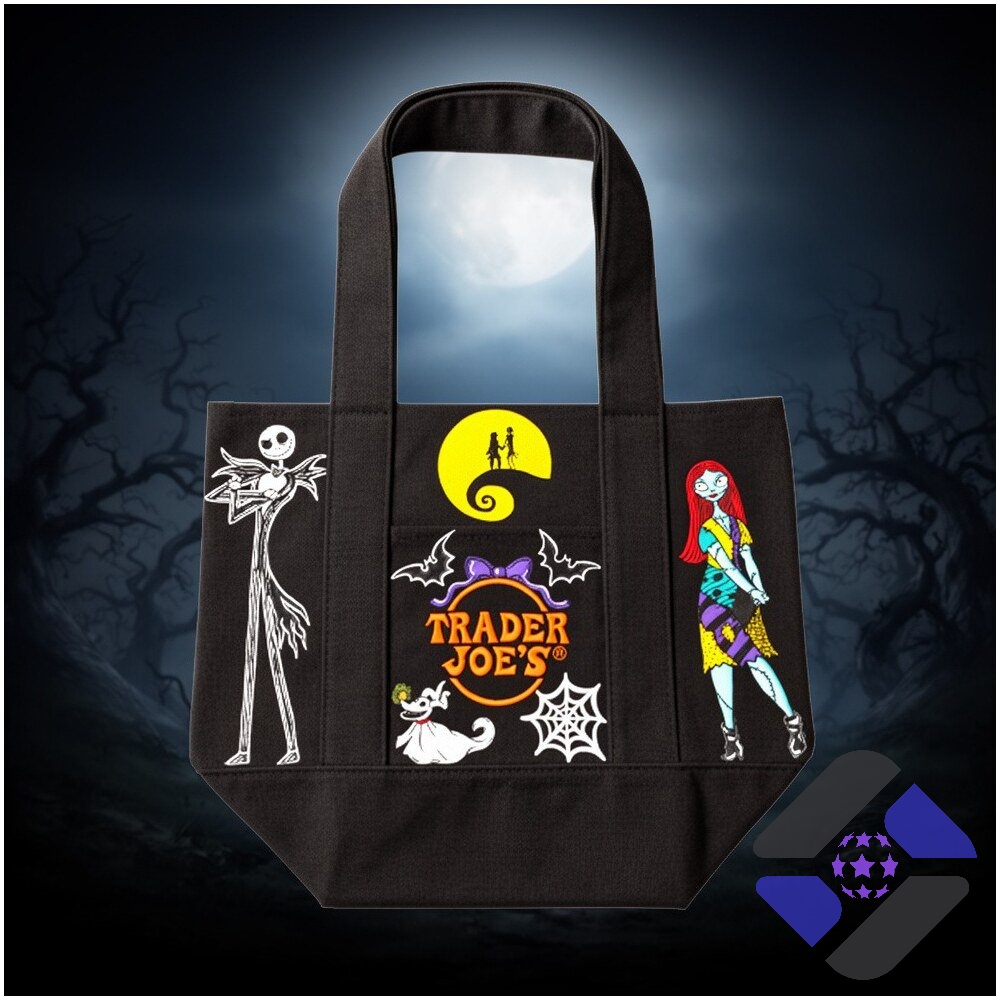 Nightmare Before Christmas Jack And Sally Trader Joe Halloween 2026 Canvas Tote Bag - close-up of Jack
