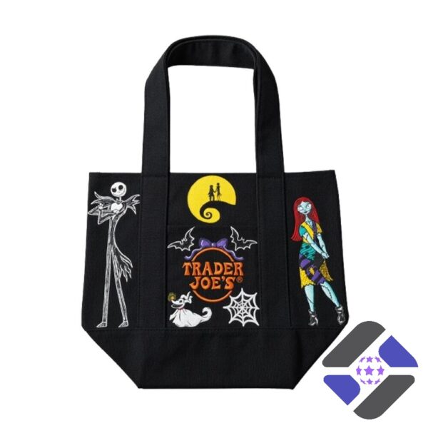 Nightmare Before Christmas Jack And Sally Trader Joe Halloween 2026 Canvas Tote Bag - close-up of Sally