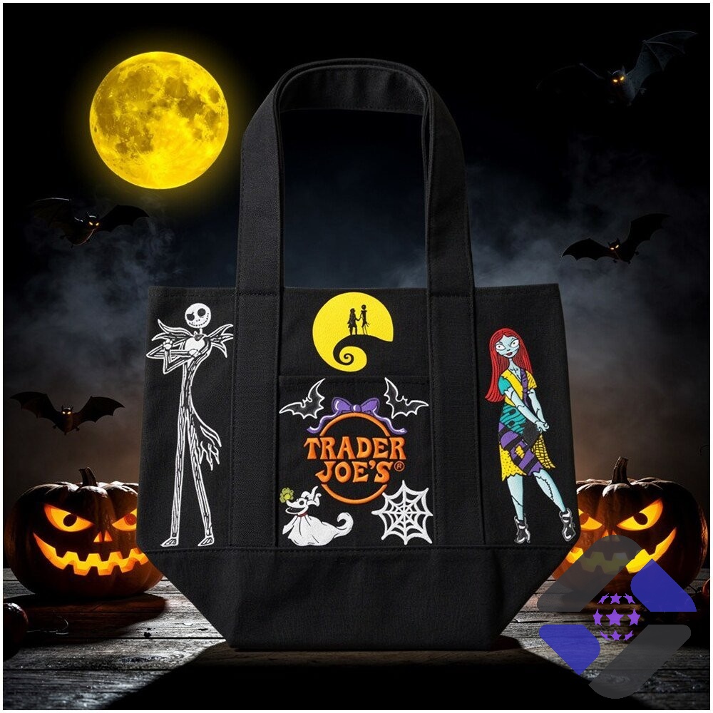 Nightmare Before Christmas Jack And Sally Trader Joe Halloween 2026 Canvas Tote Bag - full front view
