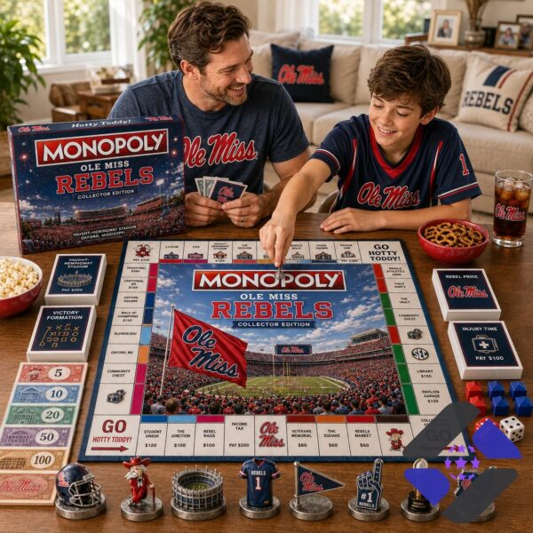 Ole Miss Rebels 2026 Monopoly Board Game - box art and game money close-up