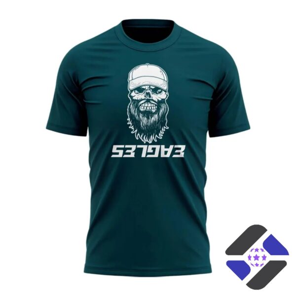 Philadelphia Eagles Luke Combs Skull Beard T-Shirt - stadium field with skull beard graphic and fireworks