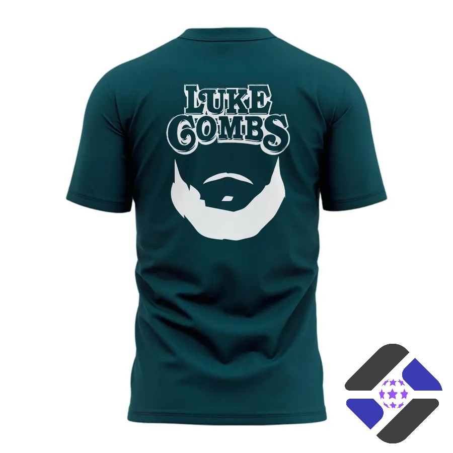Philadelphia Eagles Luke Combs Skull Beard T-Shirt - back view with Luke Combs name and beard logo