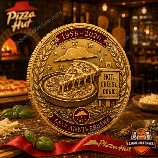 Pizza Hut 68th Anniversary Commemorative Coin - close-up of the right coin's upper details