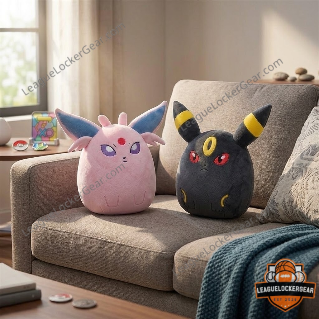 Pokemon Espeon Umbreon Squishmallows Plush Toy - full view showing the ground details
