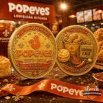 Popeyes 54th Anniversary 1972-2026 Commemorative Gold Coin - both sides displayed on a wooden surface