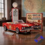 Route 66 100th Anniversary Car Building Set - full view with collector box and gas pump