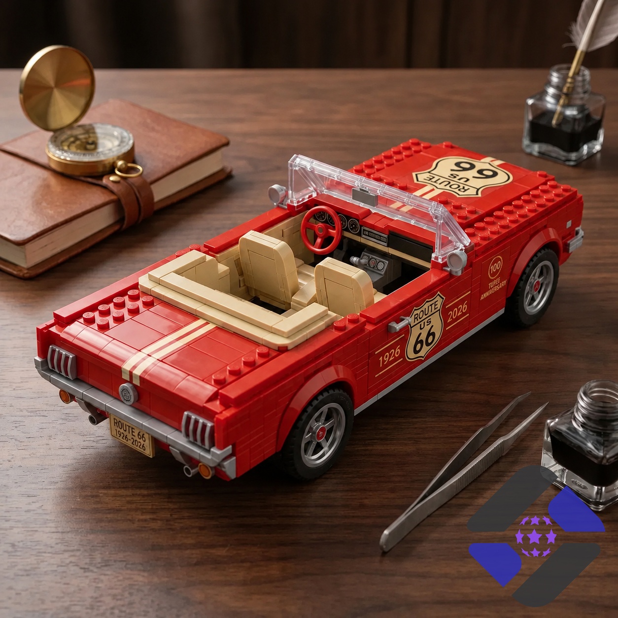 Route 66 100th Anniversary Car Building Set - close-up of car and collector box