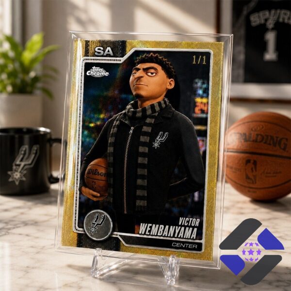 San Antonio Spurs Victor Wembanyama Minions Gru Superfractor Trading Card - close-up of character's upper body