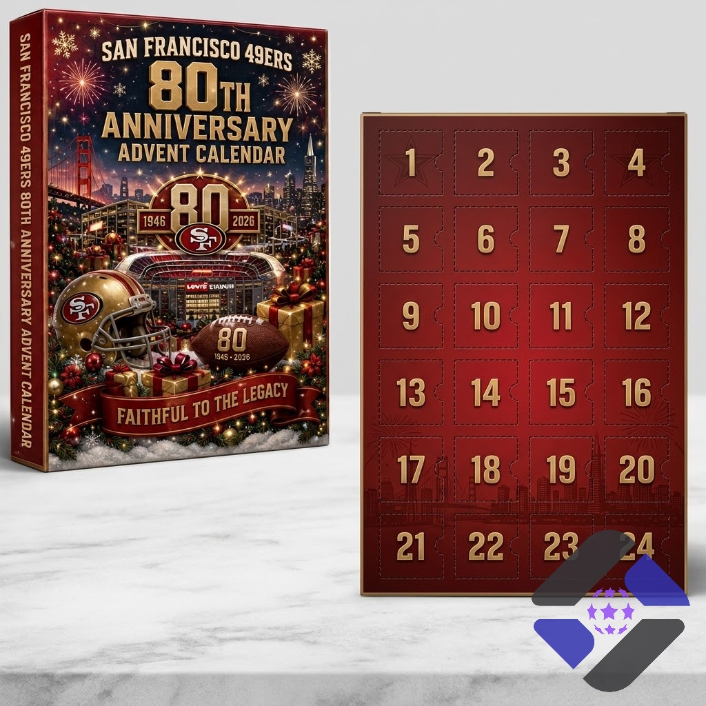 San Francisco 49ers 80th Anniversary Advent Calendar - top section of the calendar and collectible figures