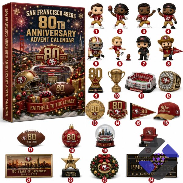 San Francisco 49ers 80th Anniversary Advent Calendar - full view of the closed calendar box