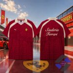 Scuderia Ferrari Polo Shirt - front and back views displayed on a race track