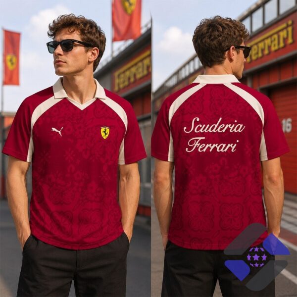 Scuderia Ferrari Polo Shirt - close-up front view with Puma and Ferrari logos
