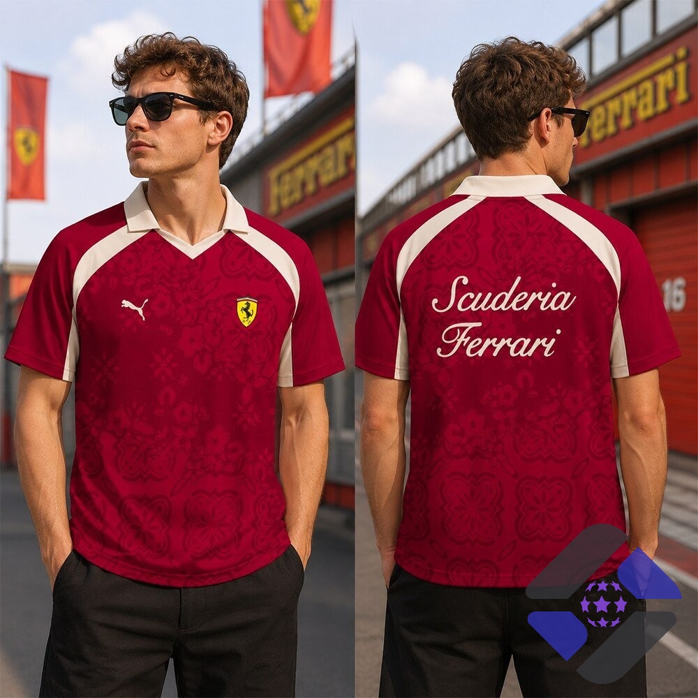 Scuderia Ferrari Polo Shirt - close-up front view with Puma and Ferrari logos