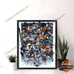 Seattle Mariners 50 Seasons Poster - displayed in a black frame on a white wall