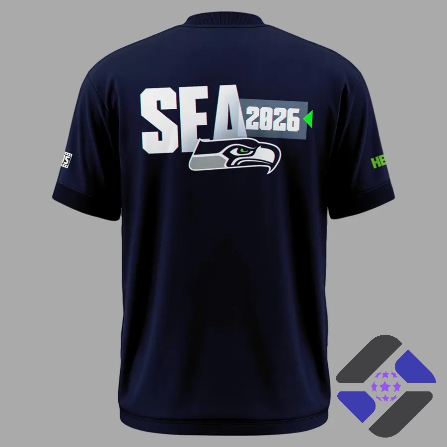 Seattle Seahawks Hard Knocks Training Camp Crew 2026 T-Shirt - back design mockup showing 'SFA 2026'