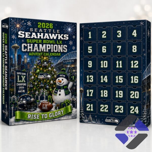 Close-up of Seattle Seahawks championship ring, cap, megaphone, and ornament