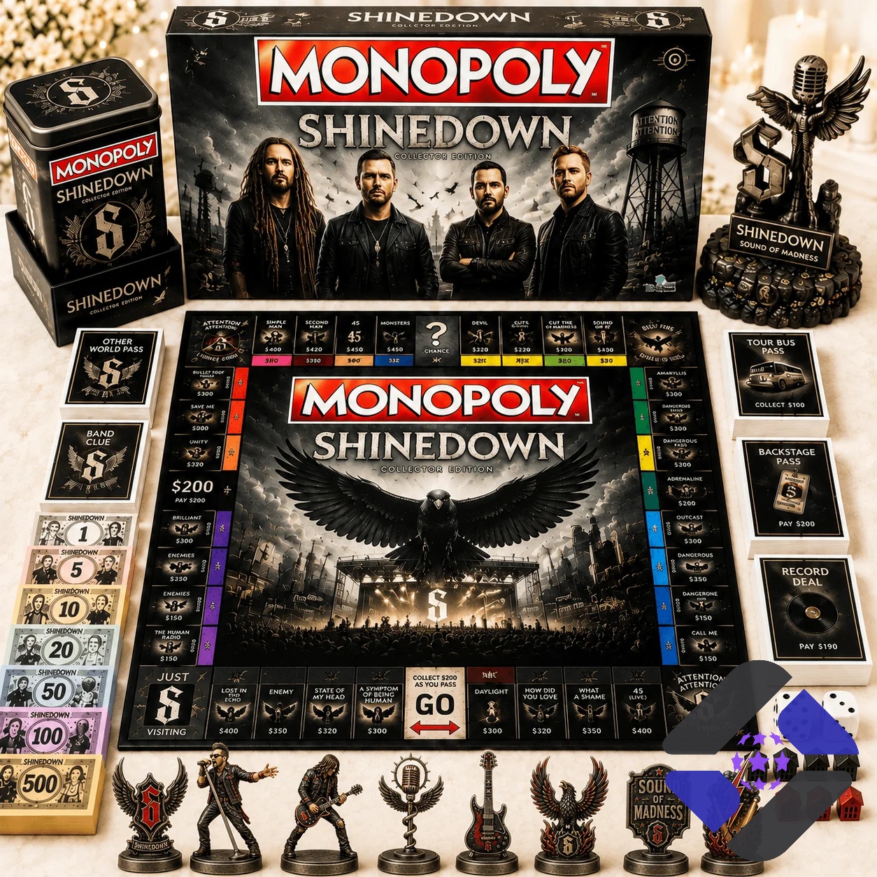 Shinedown 2026 Monopoly Board Game - full set with game board and custom pieces