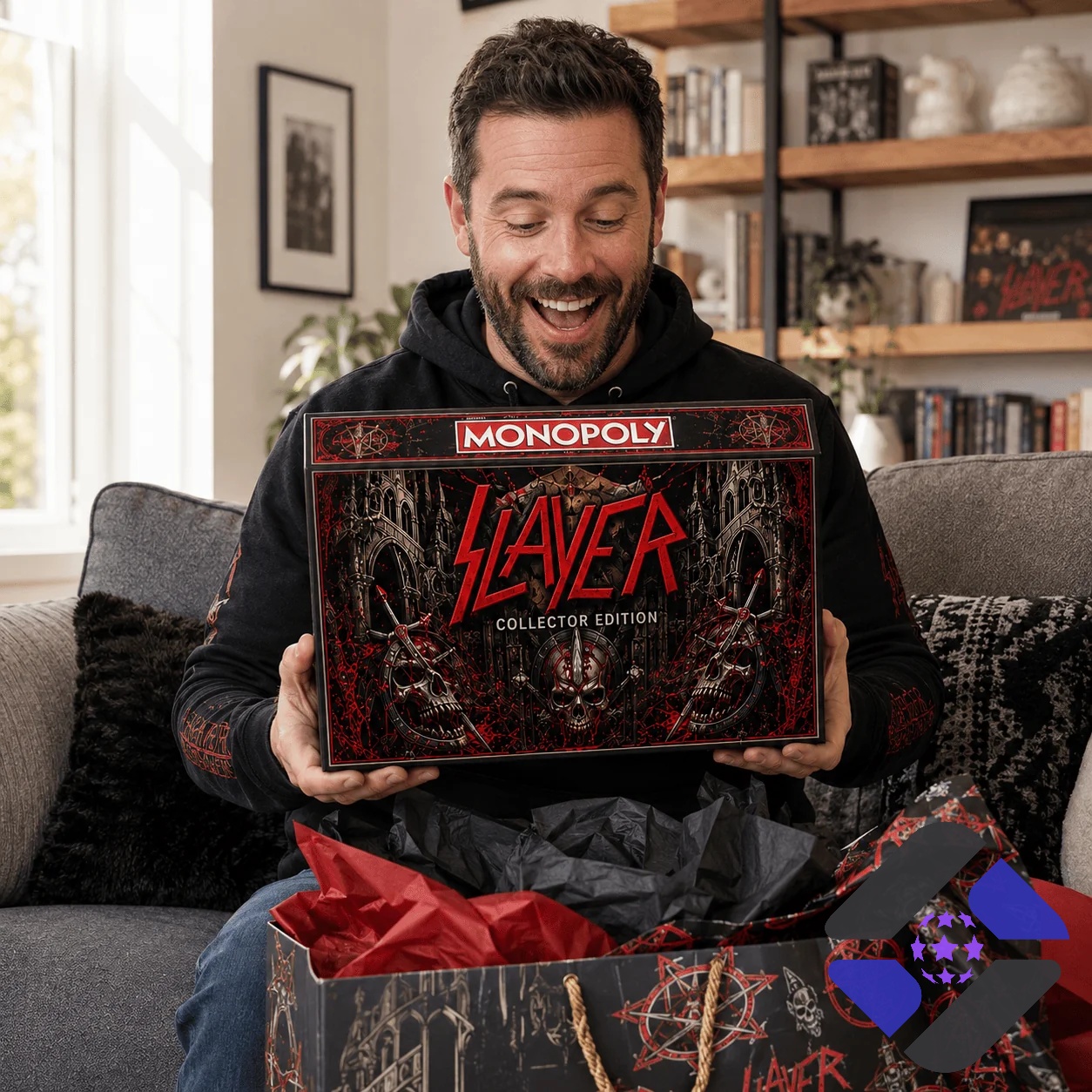 Slayer 2026 Monopoly Board Game - partial view of game board, custom money, and cards