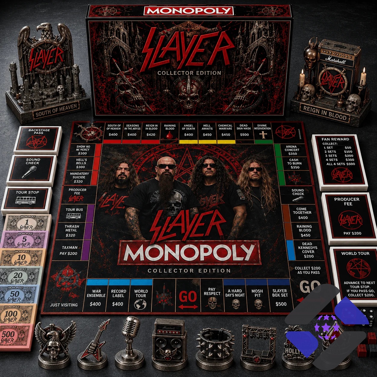 Slayer 2026 Monopoly Board Game – Complete set with board, box Slayer 2026 Monopoly Board Game - complete set with board, box, money, and tokens displayed