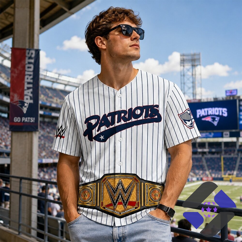Somerset Patriots WWE Championship Belt Baseball Jersey - close-up of left chest and sleeve